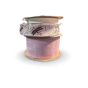 3-Piece Pink Ribbon Lot – Mixed Designs – Crafting